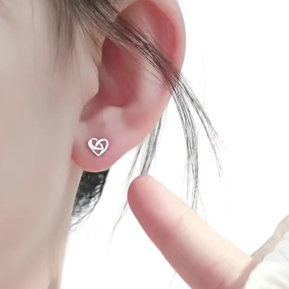 Silver Twisted Heart Stud Earrings